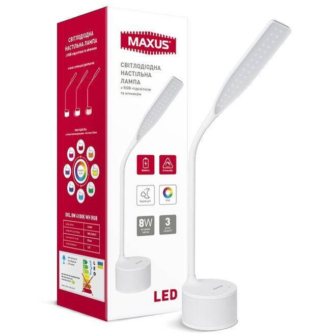

Настольная умная лампа MAXUS DKL 8W (радужный спектр, батарея, димминг) белая 1-MAX-DKL-001-03, Белый