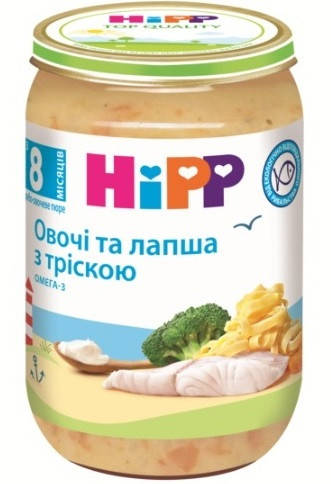 

HiPP Пюре Овощи и лапша с треской 8м+ (220 г) 6550