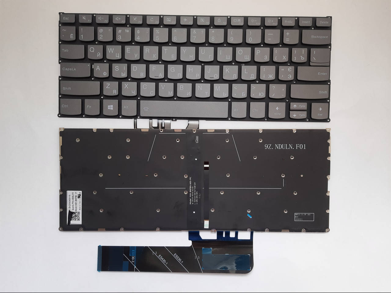 

Клавиатура для ноутбуков Lenovo Yoga 530-14ARR, 530-14IKB серая без рамки с подсветкой RU/US, Серый