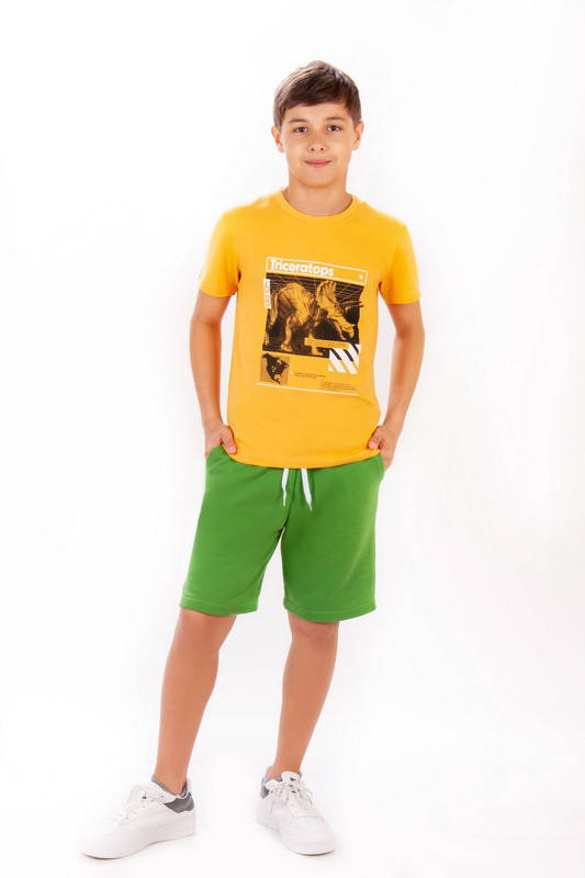 

Комплект шорты и футболка, для мальчика темно-желтый-светло-зеленый, 140
