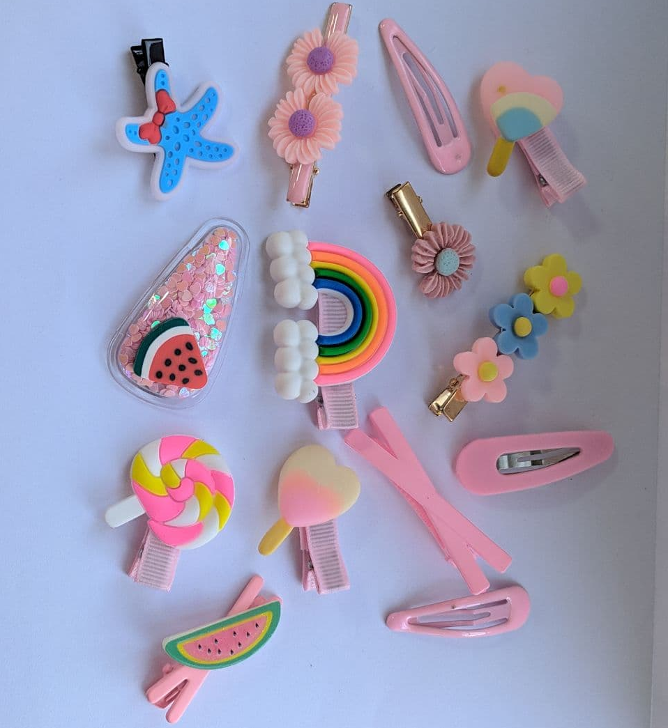 

Набор детских заколок розовая радуга 14 штук, Желтый