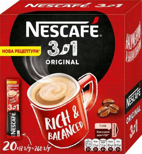 

Напиток кофейный NESCAFE 3-в-1 Original растворимый в стиках 20 шт х 13 г