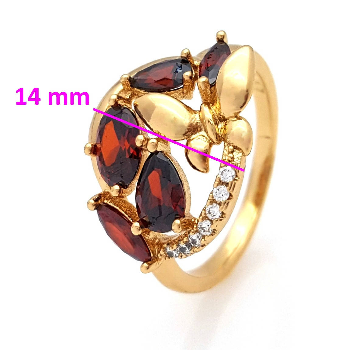 

Кольцо позолоченное, Бабочка с красными камнями; р.17.5; р.18; р.19; р.19.5; медсталь 18К