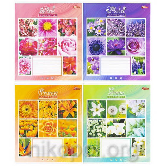 

Тетрадь 60 листов линия, серия "Цветы четыре расцветки", белизна 100%