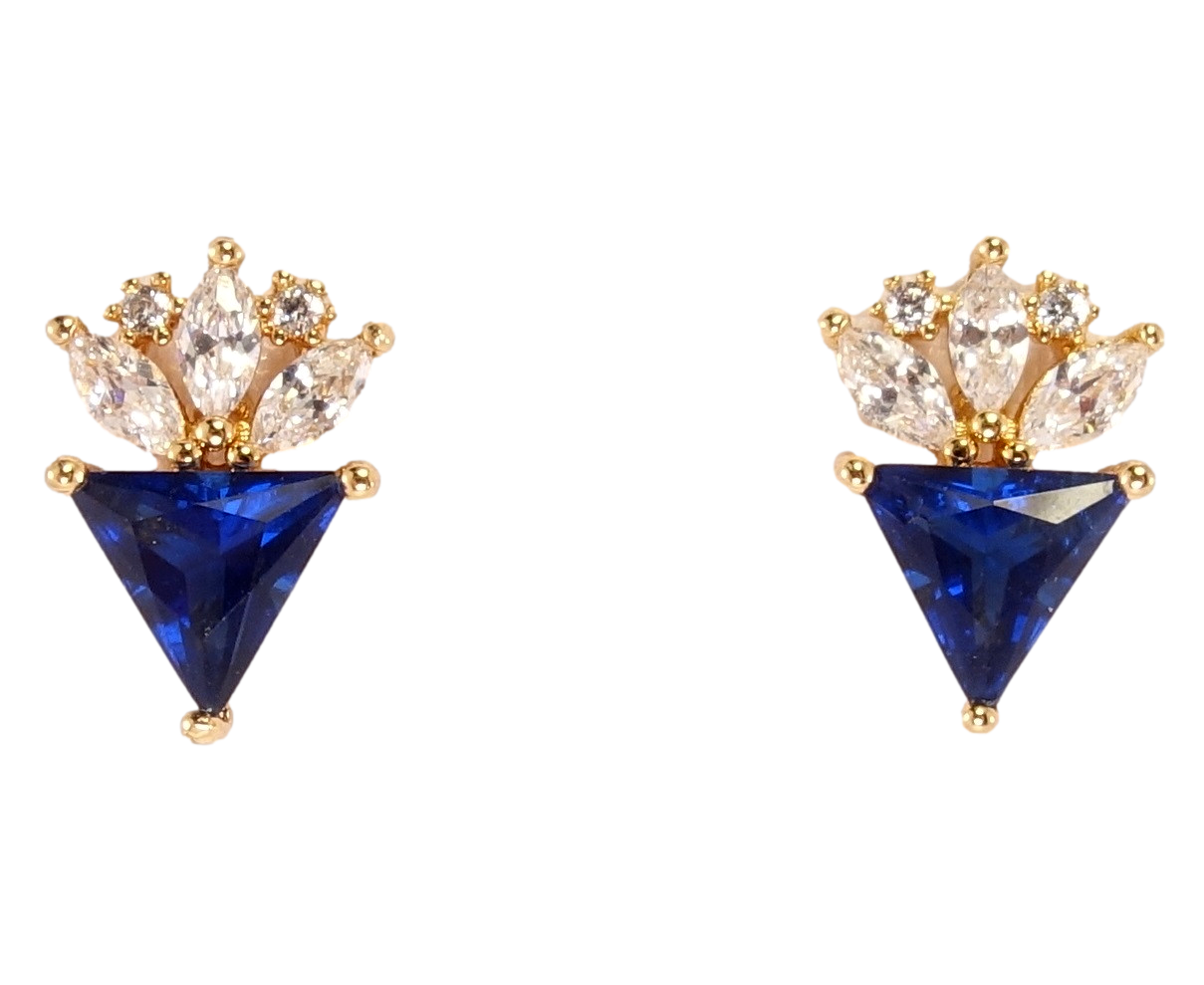 

Серьги Xuping Позолота 18K гвоздики "Синий треугольный кристалл с декоративной пальметтой"