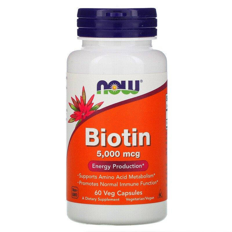 

Биотин, Biotin, Now Foods, 5000 мкг, 60 капсул (NOW-00471)