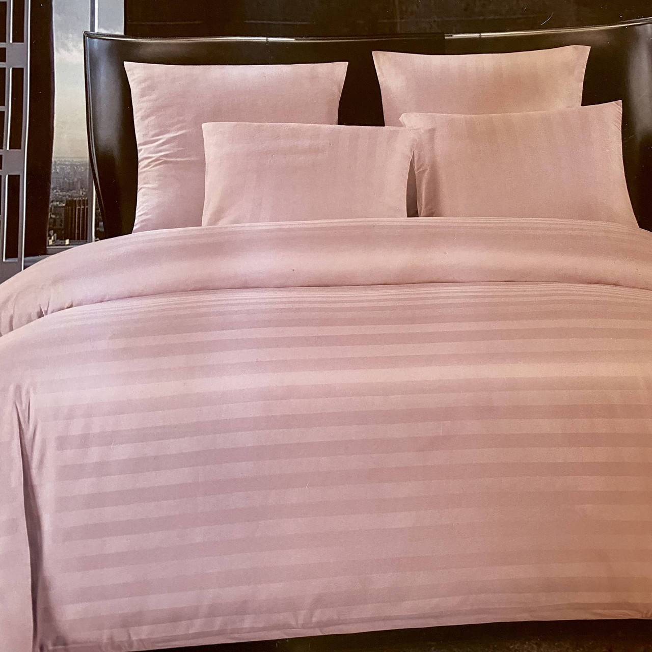 

Постельное белье страйп-сатин | Евро комплект с простыню на резинке 180*200+25см Ткань - Хлопок, Пудровый