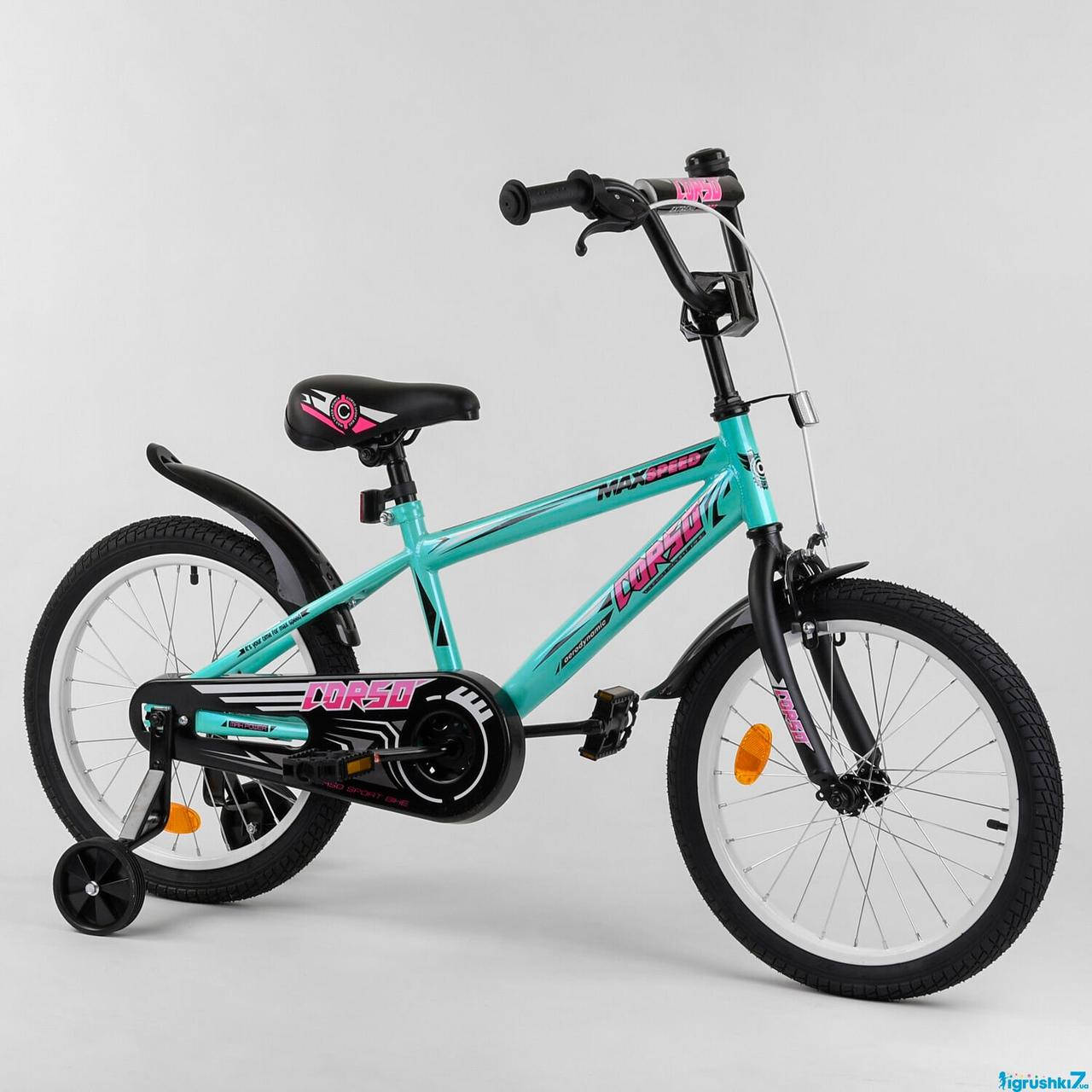 

Велосипед 18" дюймов 2-х колёсный "CORSO" EX-18 N 1102 (1) СТАЛЬНАЯ РАМА, ручной тормоз, звоночек, доп.