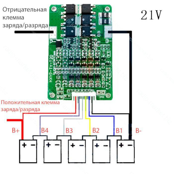 

BMS контроллер заряда-разряда 5-и Li-Ion с балансировкой