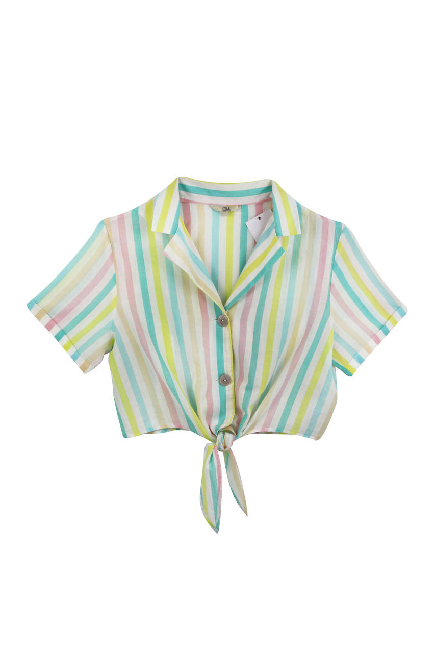 

Женская короткая блузка на пуговицах и завязке C&A 40 белый-разноцветный WE-110358