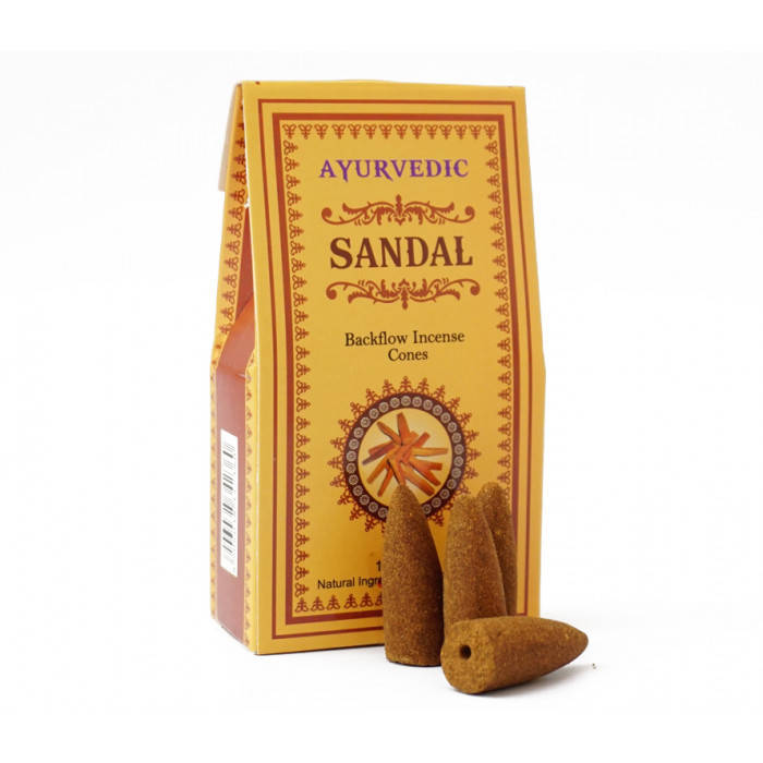 

Благовония Ayurvedic Back Flow Sandal Сандал конусы 30 грамм