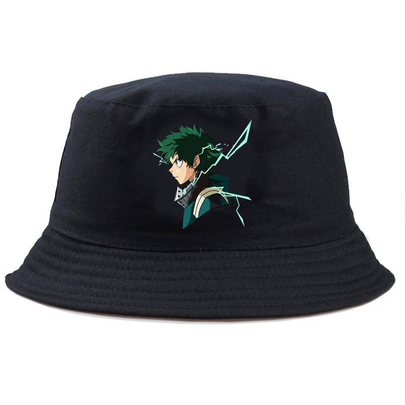 

Панама хлопковая черная двустороняя с японским аниме принтом «Моя геройская Академия»