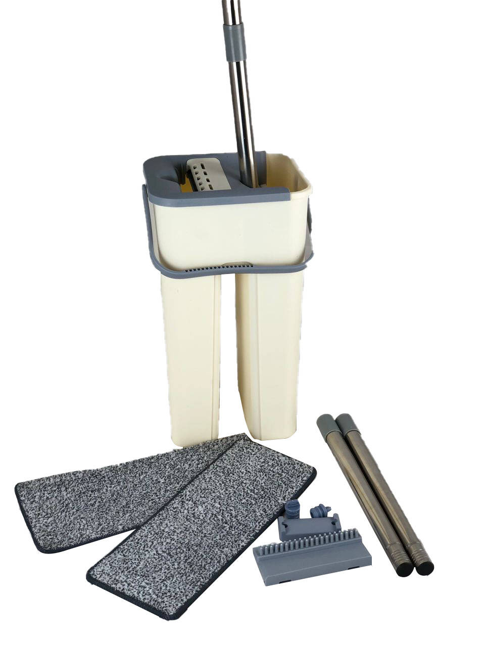 

Комплект для уборки ведро и швабра с отжимом Scratch cleaning mop (Mop Bucker) Бежево-серое, Бежевый