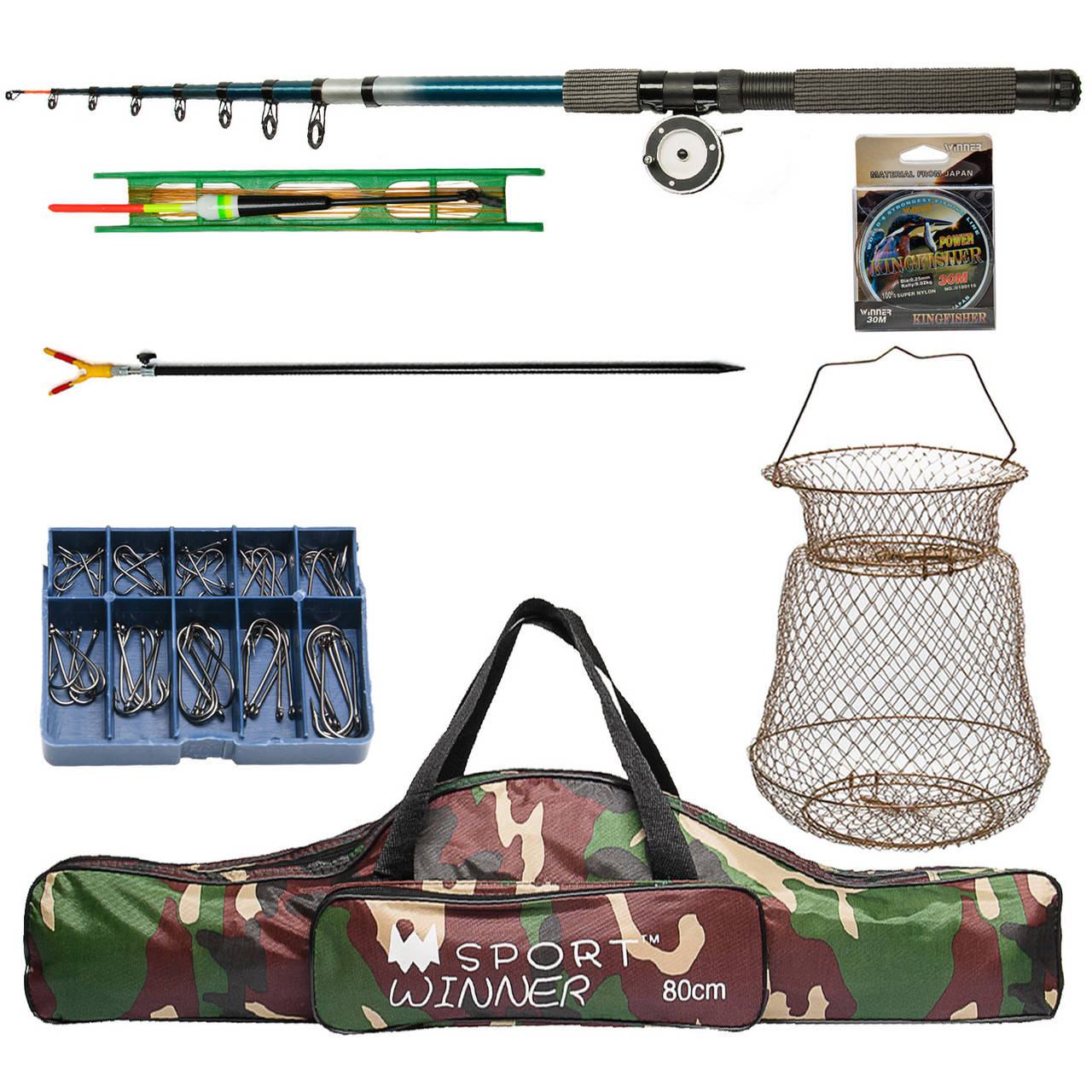 

Полный комплект для рыбалки универсальный спиннинг удочка Master 4.5 м набор чехол садок крючки катушка леска