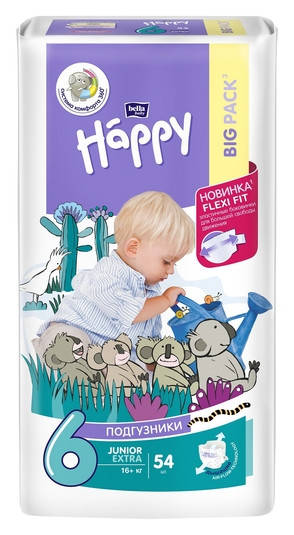 

Памперсы для детей Bella Happy 6 Junior Extra (16+ кг) BIG PACK 54шт, Белый