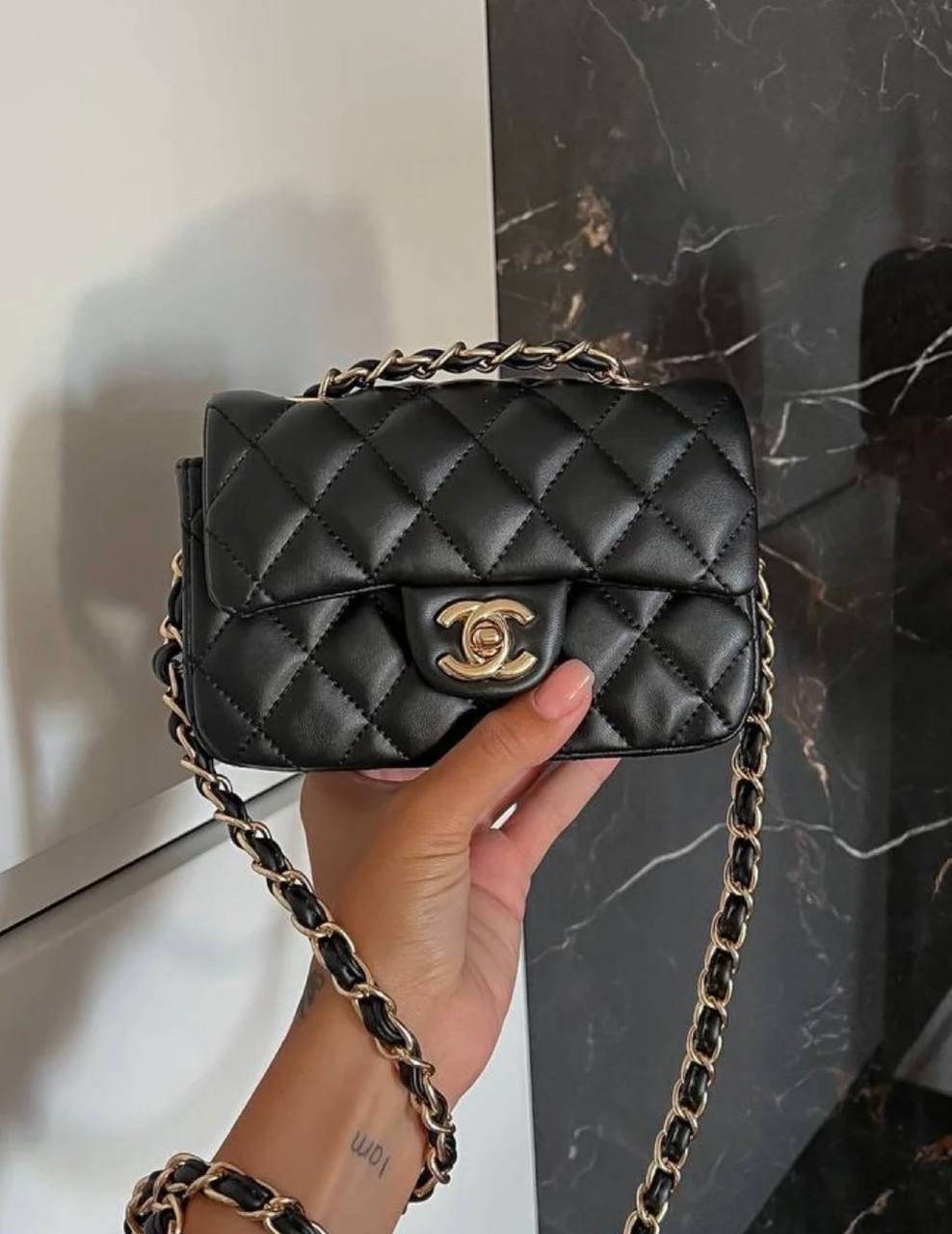 

Модная женская маленькая чёрная сумка Chanel Шанель, Черный