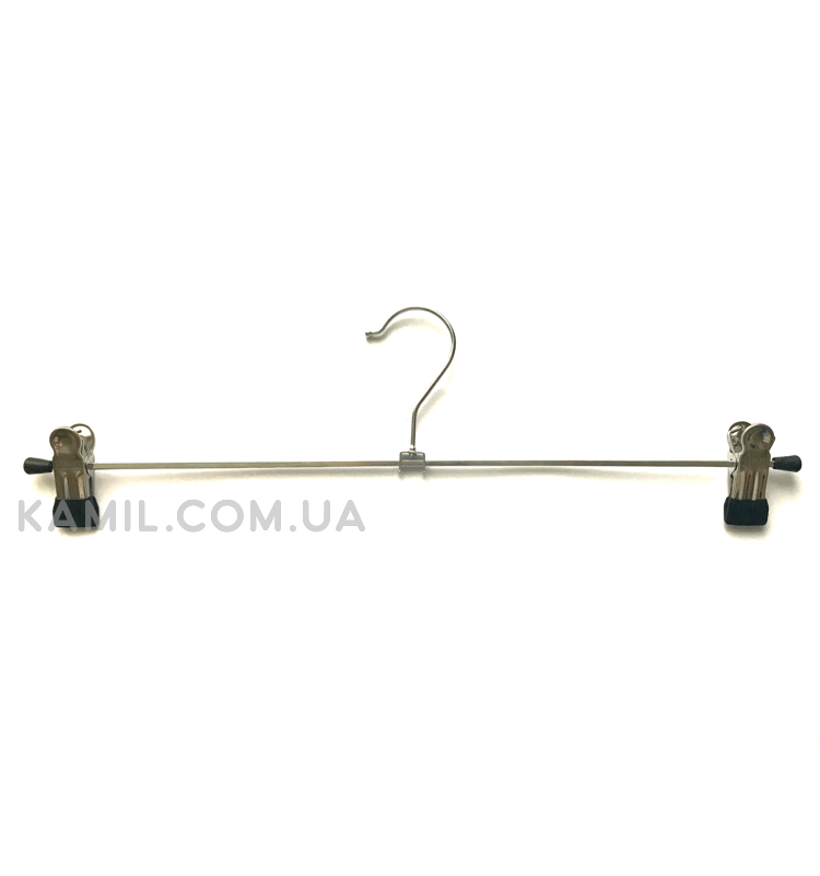 

Плечики вешалки тремпеля для брюк и юбок металлические хромированные прищепками, длина 40 см