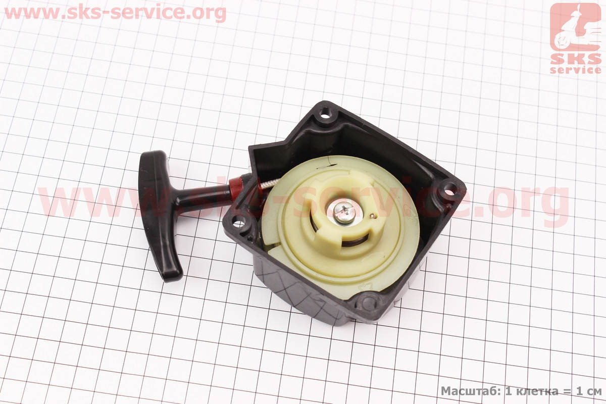 

Стартер в сборе 4отв. 66,5х66,5мм "Плавный пуск - 4зацепа", Øзацепа=37мм Тип №1 для мотокос