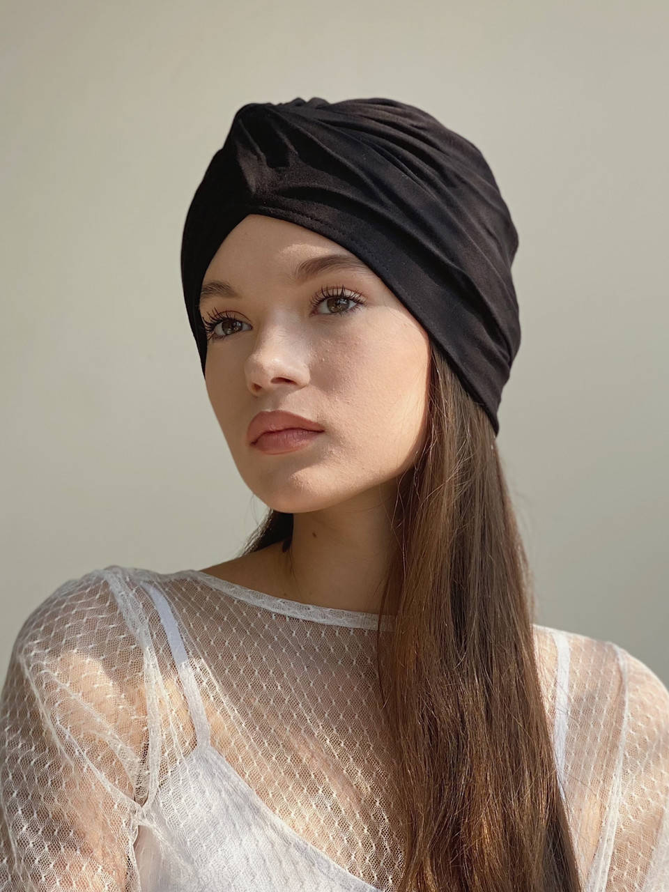 

Тюрбан женский трикотажный стильный чалма для девушки восточная модная чёрная, Черный