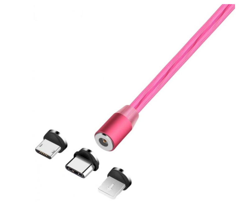

Магнитный кабель 3 в 1 с LED подсветкой для Android, Iphone, Type C Magnetic USB Cable,розовый кабель (KG-818), Голубой