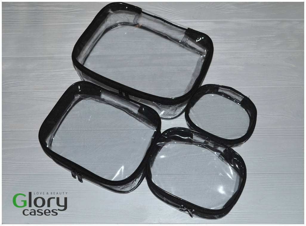 

Набор косметичек прозрачных для визажиста, косметики Glory Cases 4 шт Черный, Красный