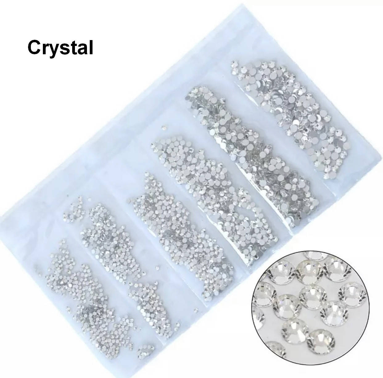 

Стразы, фасованные по размерам (от ss3 до ss10), цвет Crystal, 1200 шт