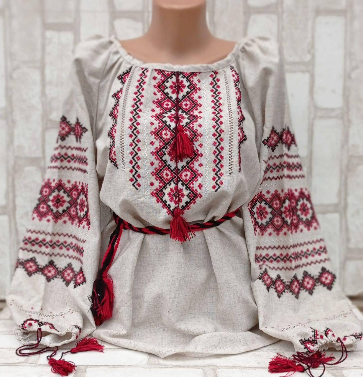 

Вышиванка на льне "Мастерица" (ручная работа) 42-54 р-ры, Светло-серый