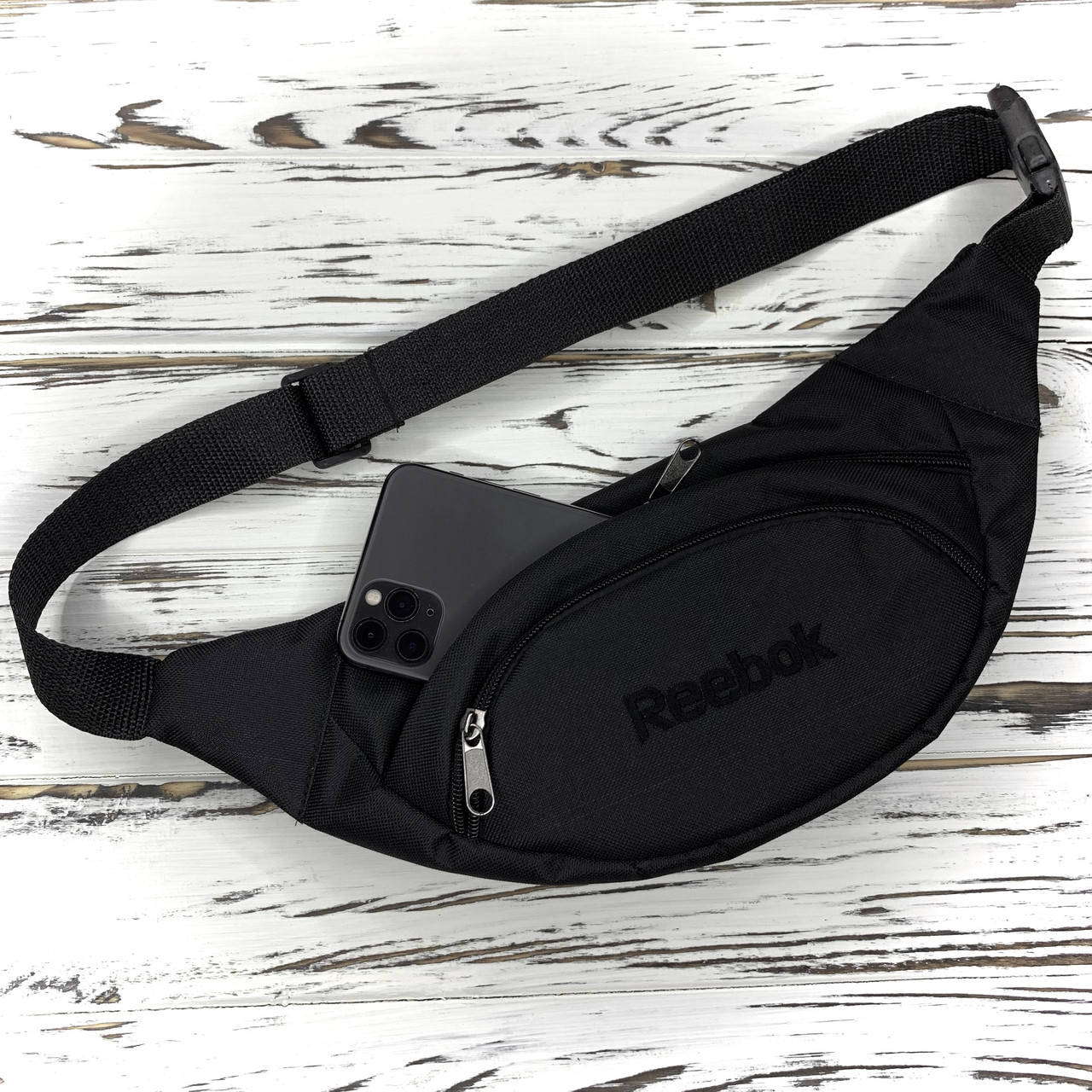 

Бананка Мужская поясная сумка Reebok черная, рибок сумка на пояс с логотипом, Черный