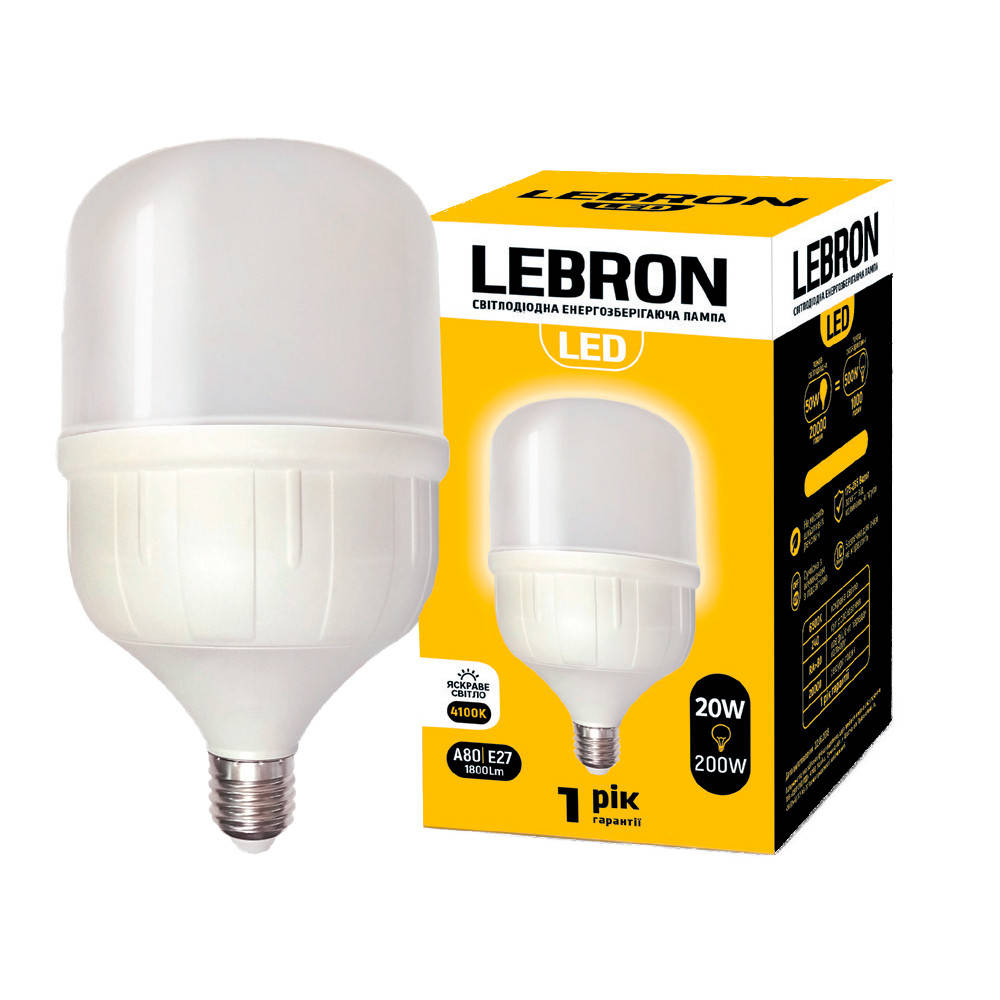 

LED лампа Lebron L-А80, 20W, Е27, 4100K, 1800Lm