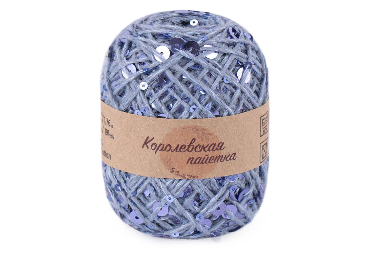 

Candу Yarn "Королевская пайетка на пухе норки", Серо-голубой № 864, 3мм+6мм, Серый