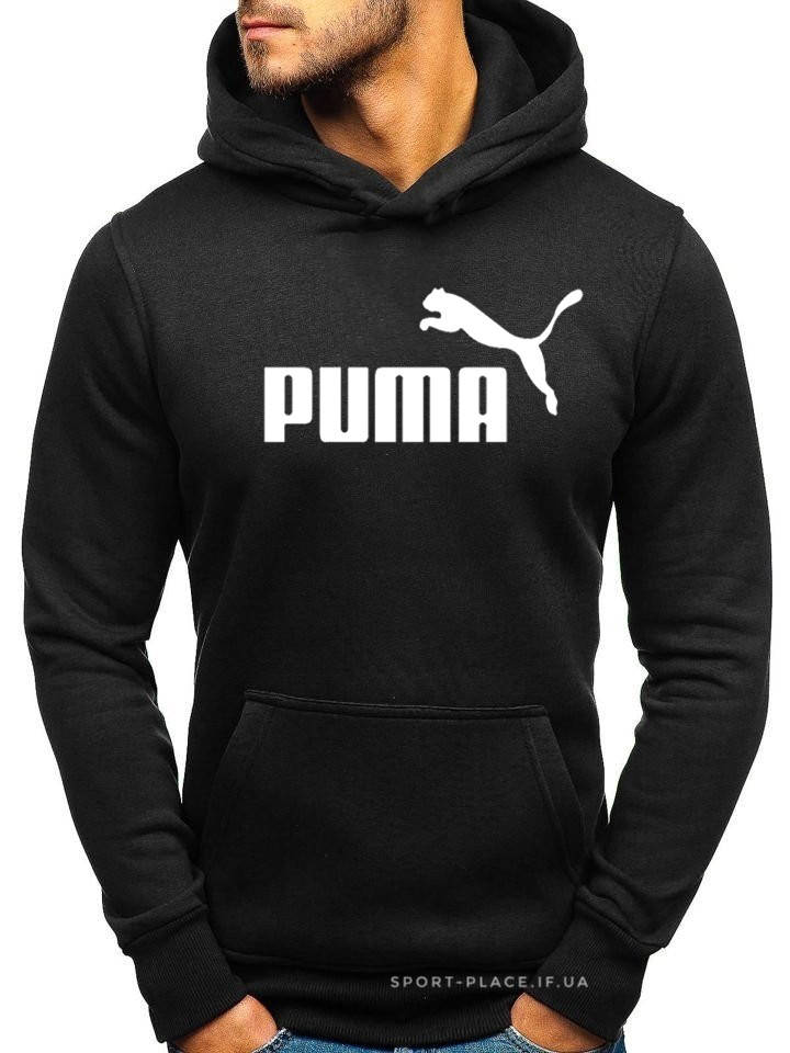 

Мужская толстовка Puma (Пума) черная (большая эмблема) кенгуру худи L, 50, Черный