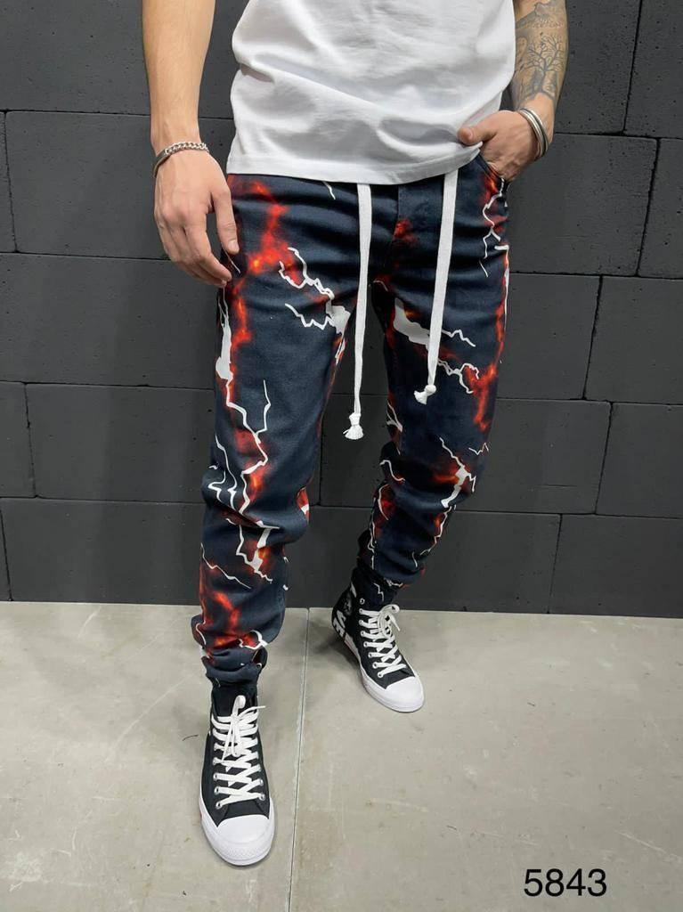 

Мужские молодежные джинсы Джоггеры-Карго (синие с рисунком)