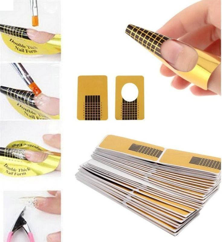 

Формы для наращивания ногтей одноразовые узкие золото 100 шт