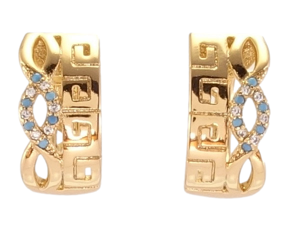

Серьги Xuping Позолота 18K колечки "Меандровый орнамент с бело-голубым цирконием"