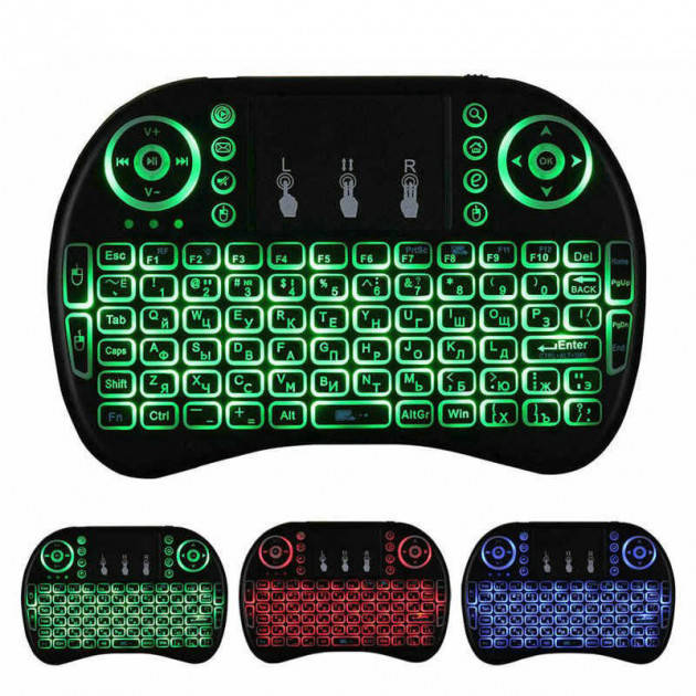 

Мини клавиатура беспроводная для смарт тв ноутбука телевизора MWK08/i8 LED с подсветкой Черная, Черный