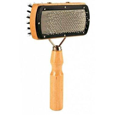 

Пуходерка для собак Trixie с деревянной ручкой с шариками двухсторонняя 10x18 см