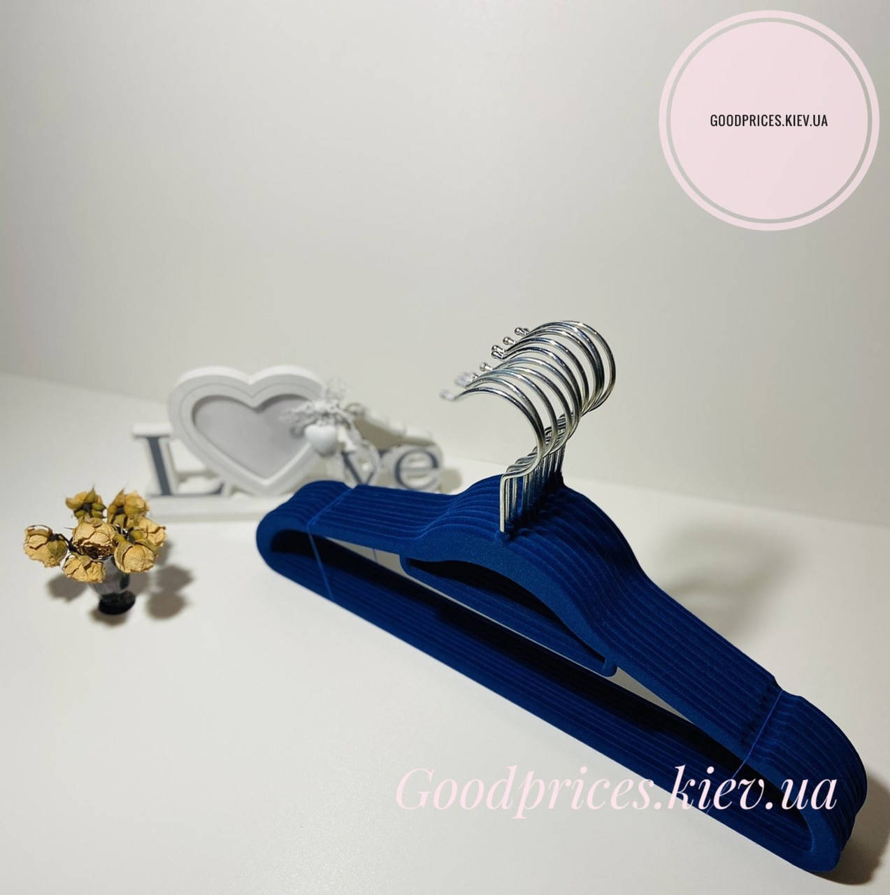

Флокированные(бархатные)вешалки плечики,синие,40см, Синий