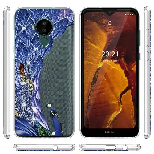 

Чехол Boxface для Nokia C30 - Павлин со стразами, Прозрачный