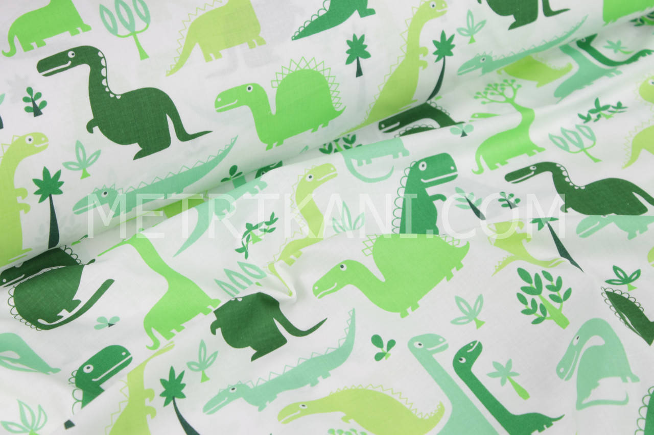 

Хлопковая ткань с зелеными динозаврами №342