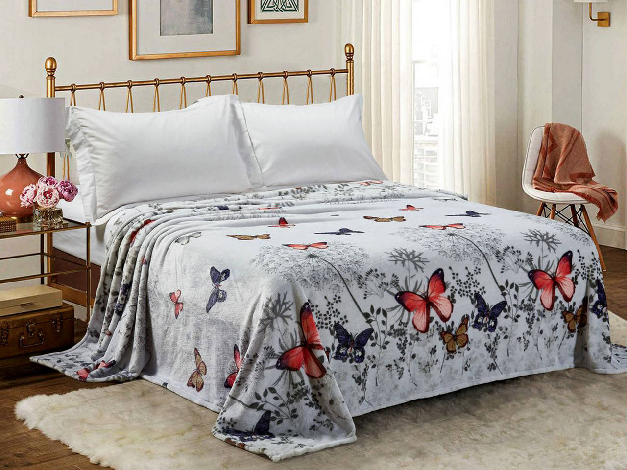 

Плед-покрывало из микрофибры "Бабочки на сером" (200х220)