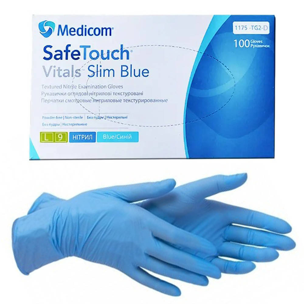 

Перчатки нитриловые (синие) Medicom SafeTouch Advanced Slim Blue , 100 шт, Синий
