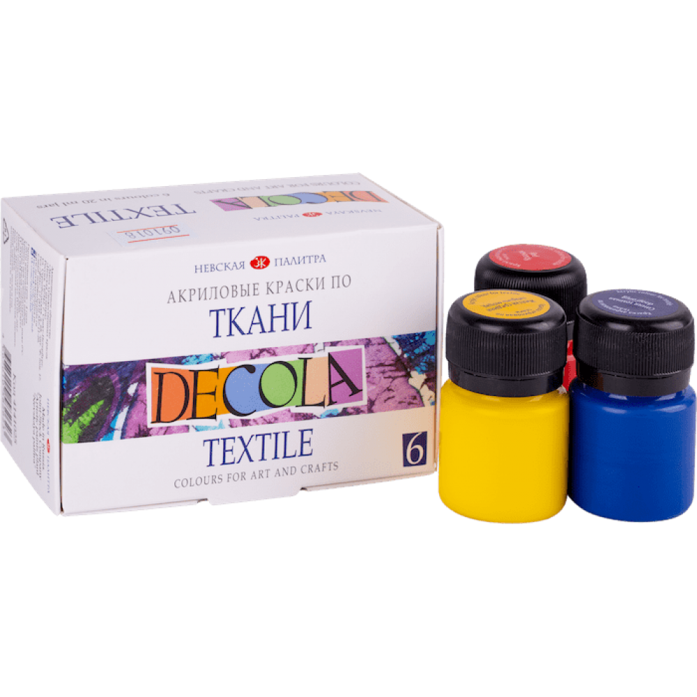 

Краски акрил. 6цв.20мл для ткани Decola