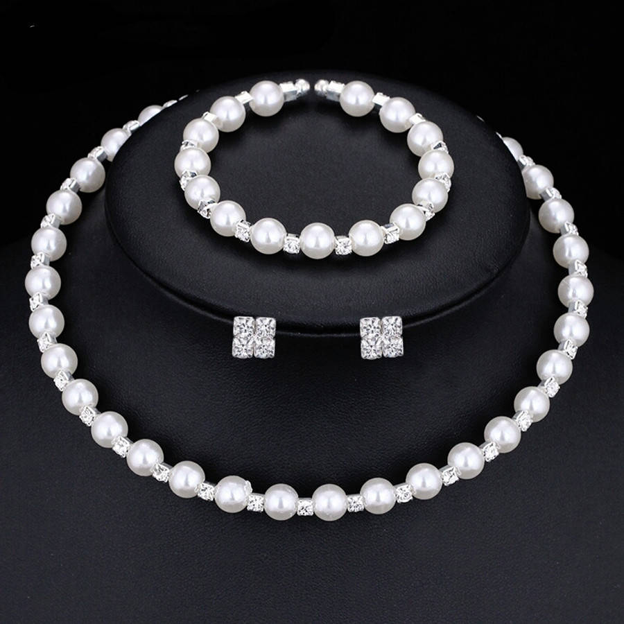 

Свадебный набор с жемчугом ювелирная бижутерия посеребрение 4733с