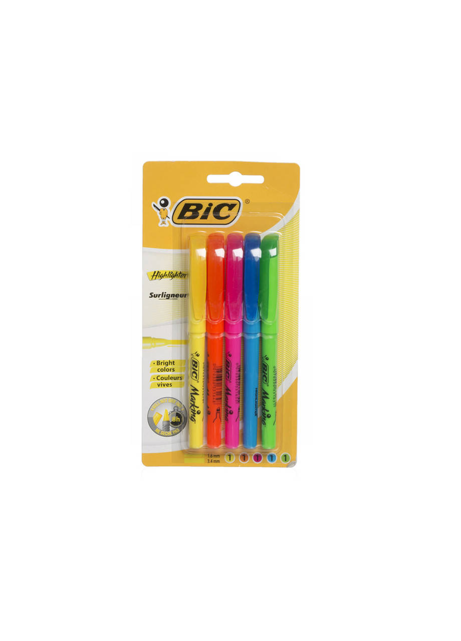 

Набор текстовых маркеров 5 шт BIC, неоновый маркер -текстовыделитель
