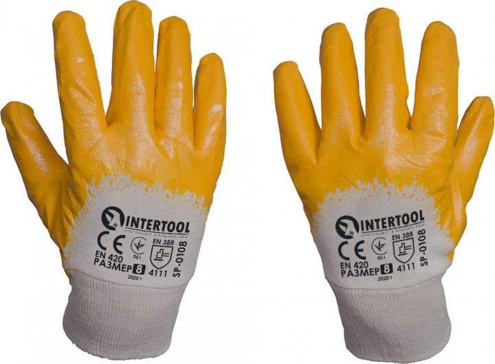 

Перчатки Intertool х/б трикотаж покрытые нитрилом на ладони 10" (SP-0109w)