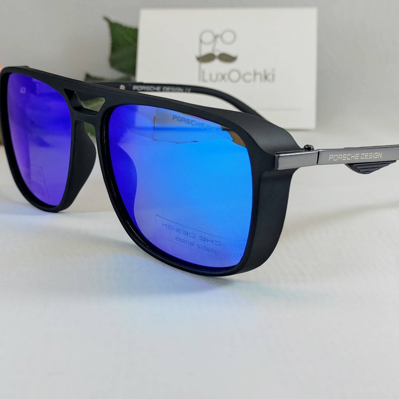 

Мужские солнцезащитные квадратные поляризованные очки Porsche Design синее зеркало, Черный
