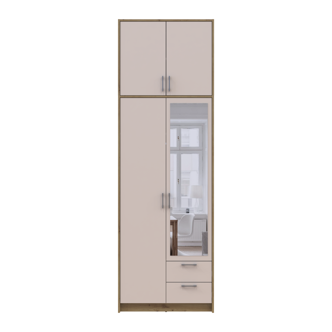 Шафа для одягу Doros Ронді з високою антресолею та дзеркалом Дуб Артізан/Кашемір 2 ДСП 82х52х260 (42005195) 4