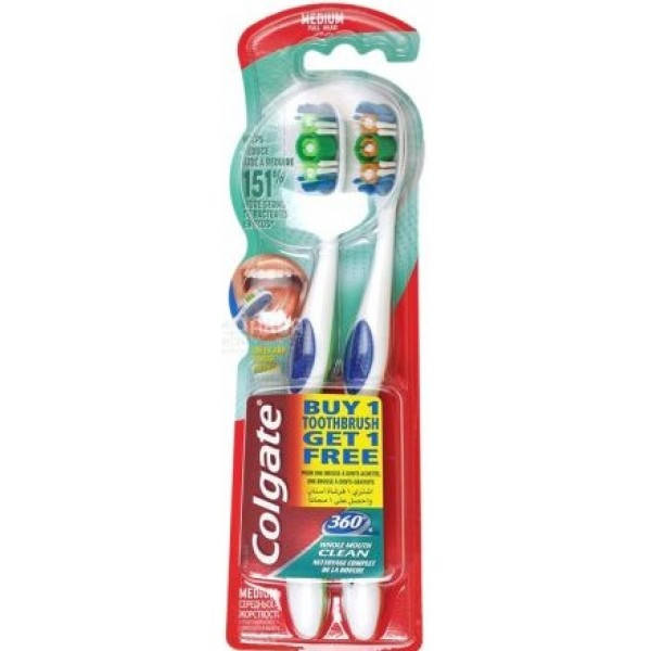 

Зубная щётка Colgate 360° Clean (средняя), (1+1)шт