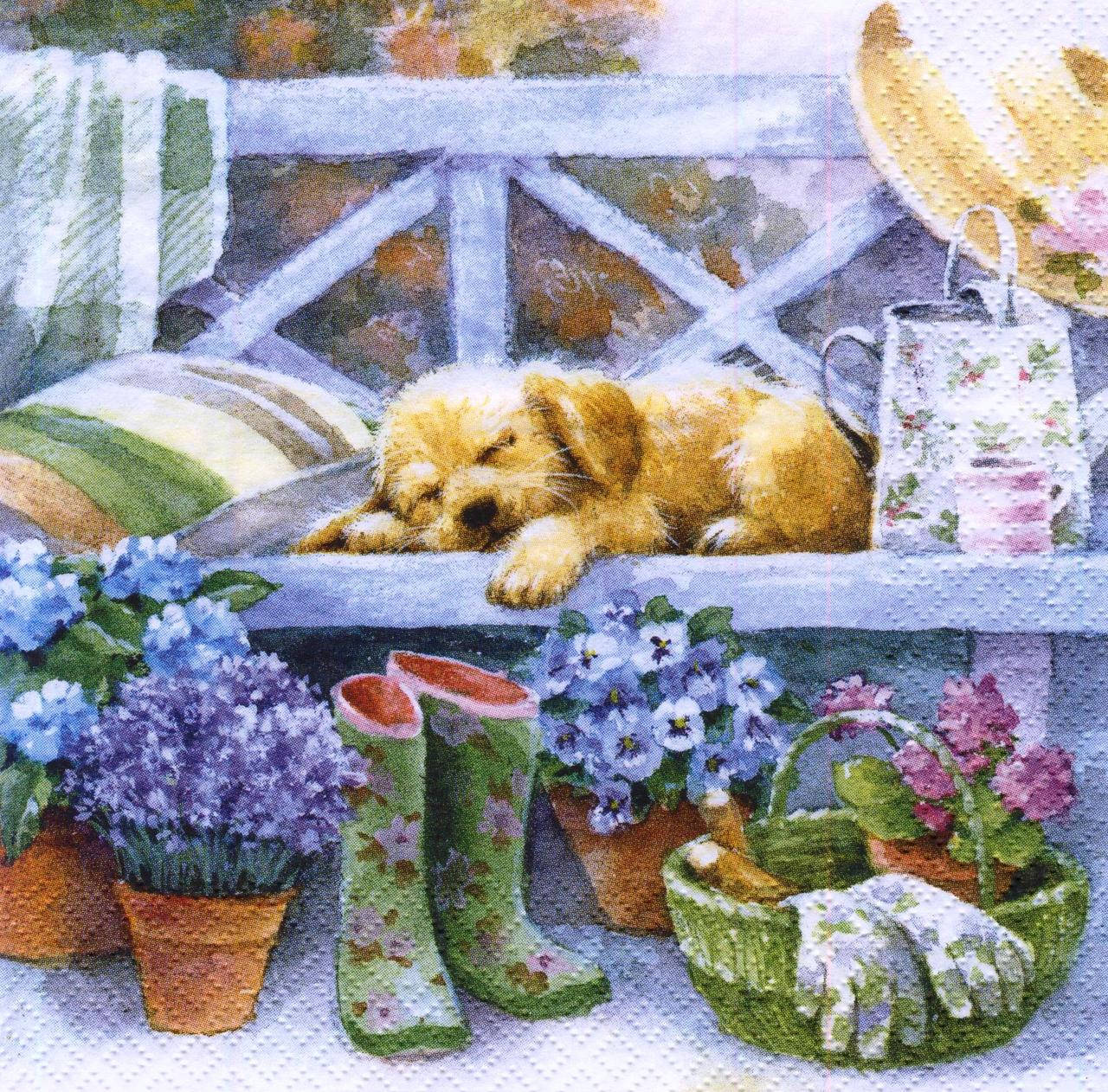 

Декупажные салфетки Щенок в саду 8288