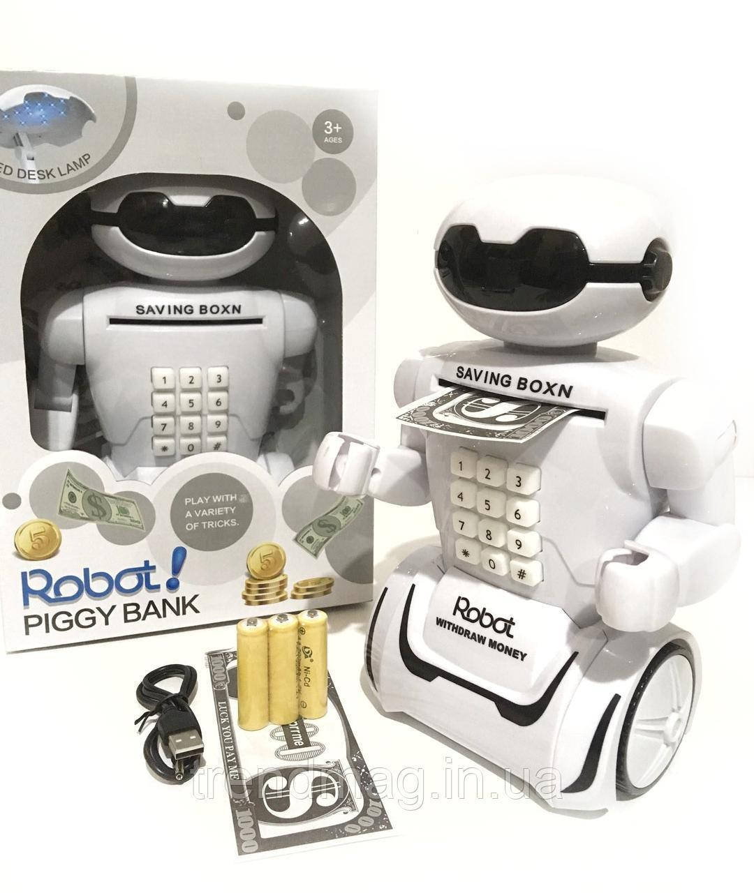 

Электронная копилка робот с кодовым замком Robot Piggy Bank со светильником, белый